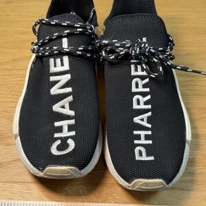 CHANEL Pharrell collaboration adidas Graffiti Canvas Sneakers Size 7.5 Black